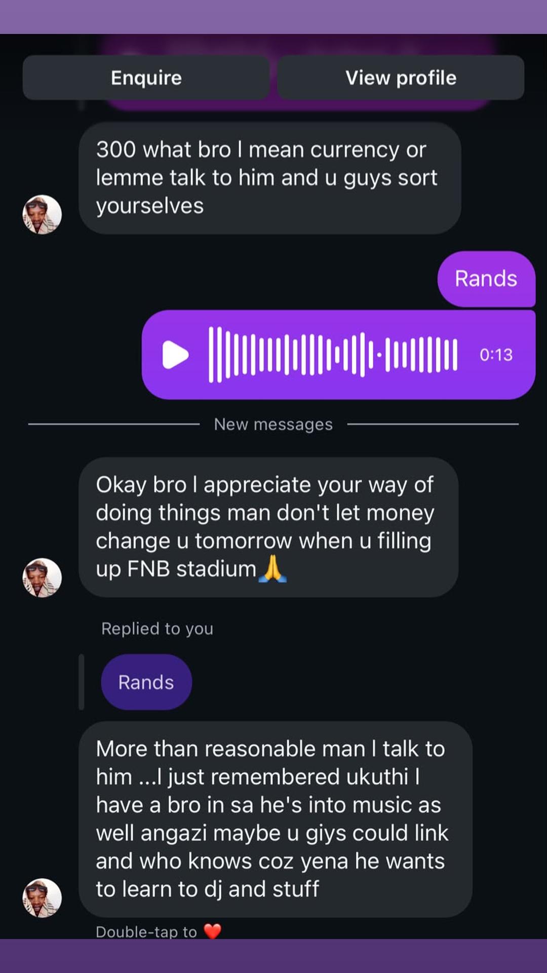 Screenshot of direct messages shared with permission